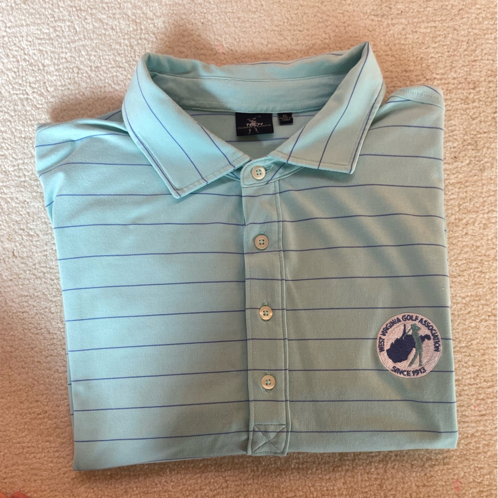 Fairway & Greene Light Blue Polo with Navy Stripes